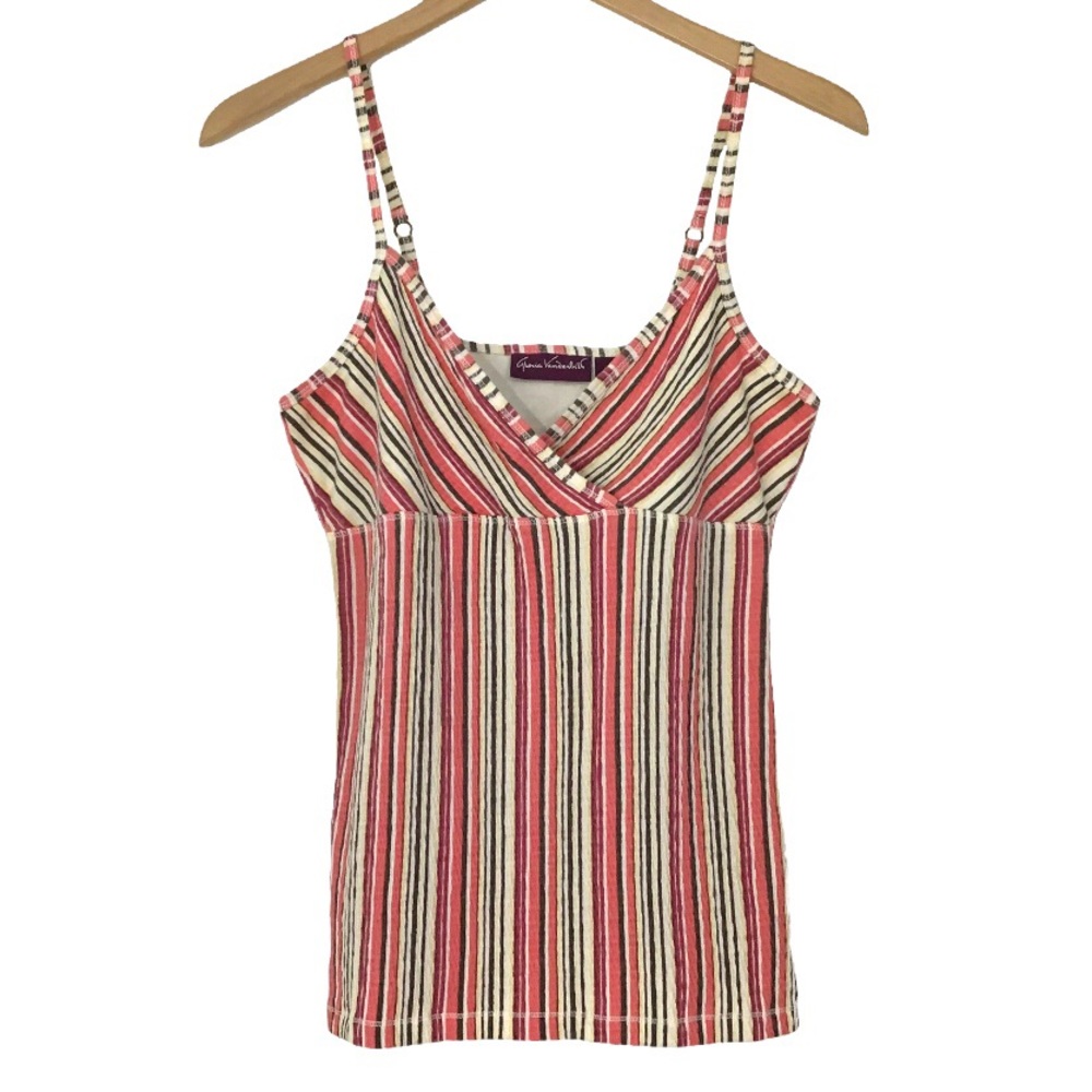 Gloria Vanderbilt Striped Tank Top Size L Adjustable Spaghetti Straps Shelf Bra